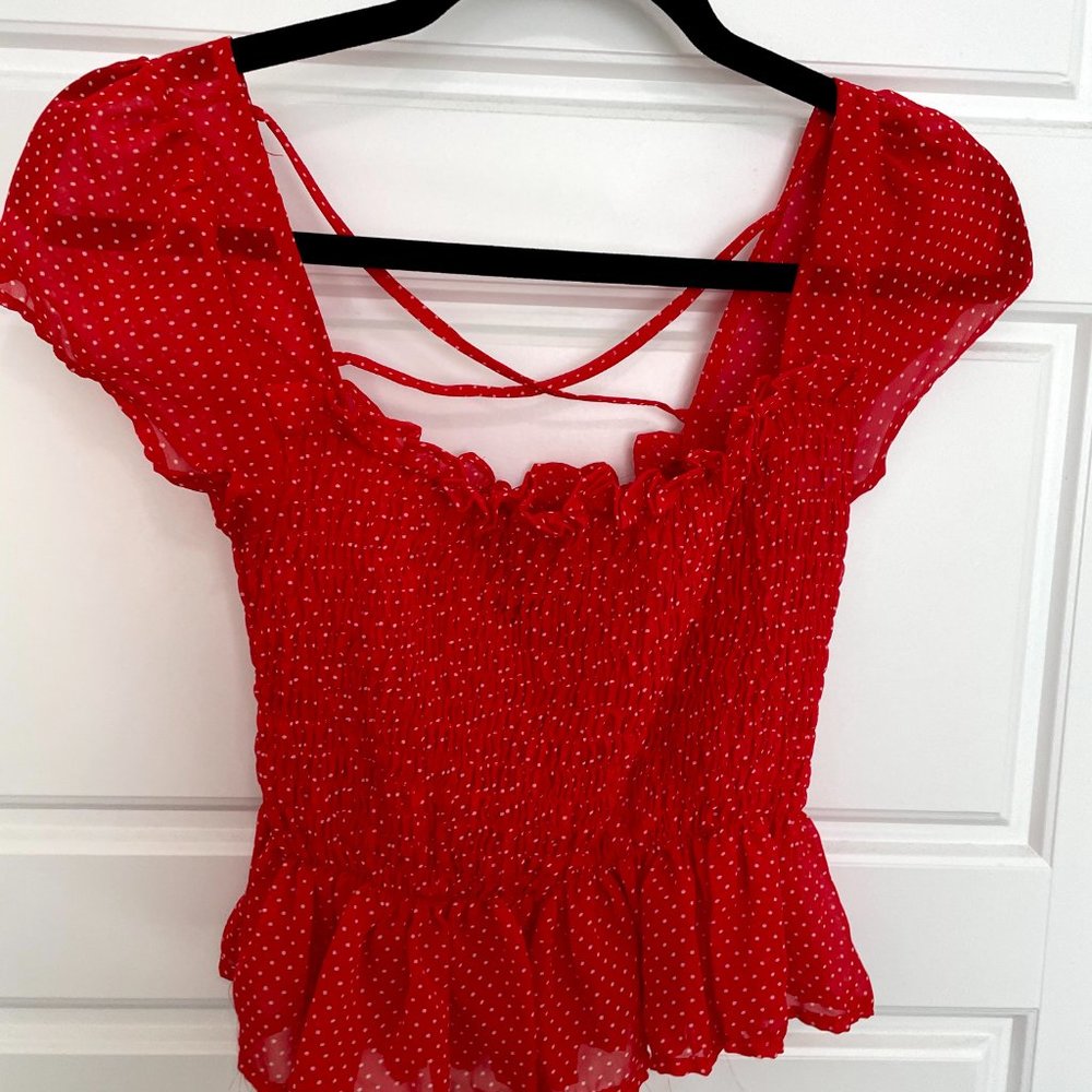 Forever 21 Red and White Polka Dot Fitted Crop Top - Size S